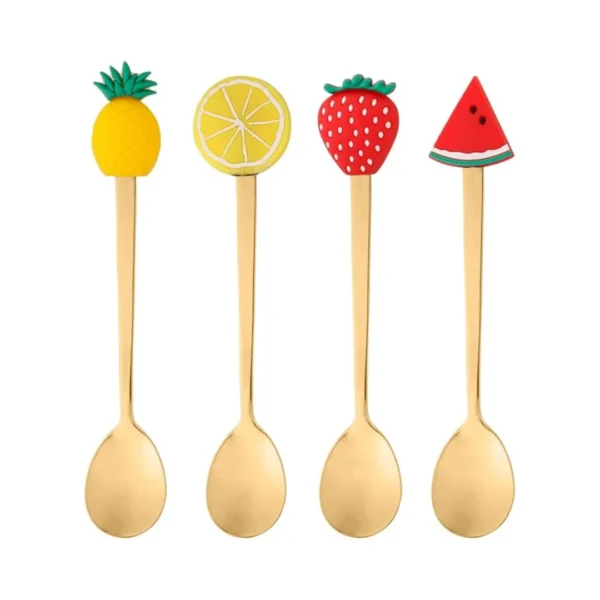Conjunto 4 Colheres de Chá de Aço Inox Fruit Dourado - Wolff