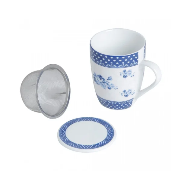 Caneca de Porcelana Super White com Tampa e Filtro Elsa Azul Branca 310ml - Lyor
