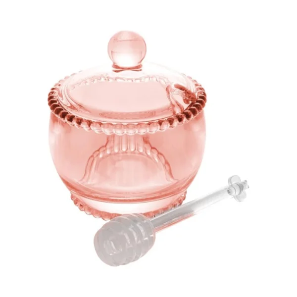 Meleira Cristal c/ Colher Pearl Rosa 10x8x7cm