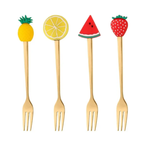 Conjunto 4 Garfos de Aço Inox para Aperitivo Fruit Dourado - Wolff
